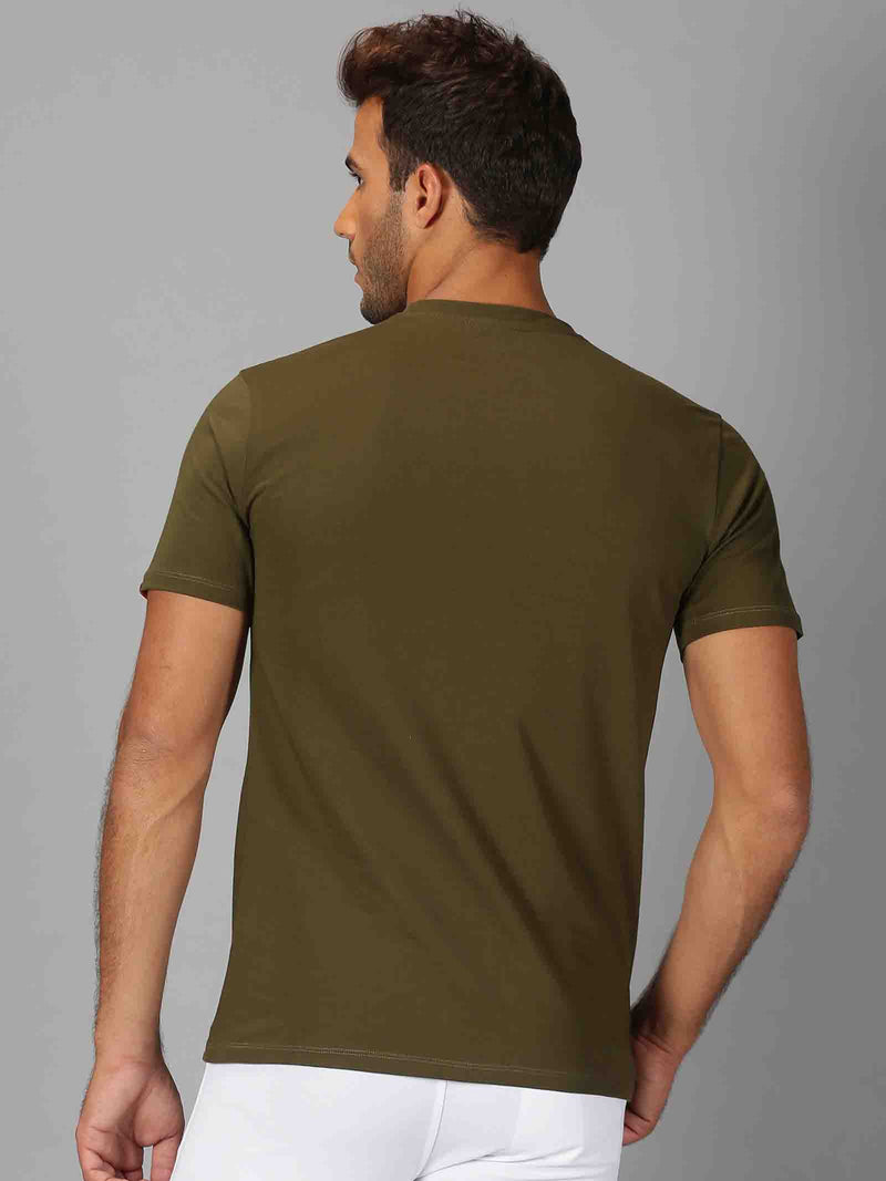 Men Green Printed Round Neck T-Shirt