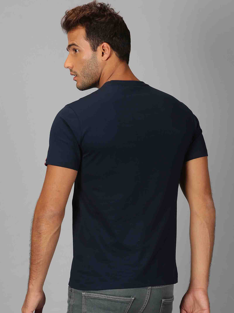 Men Navy Blue Printed Round Neck T-Shirt