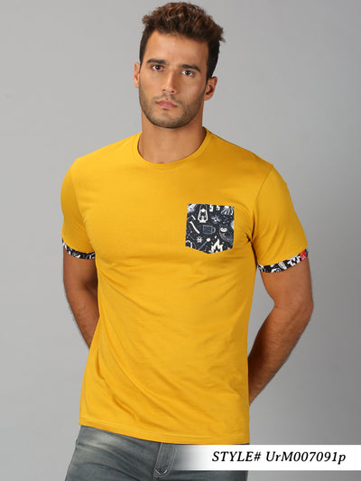 Men Yellow printed Round Neck T-Shirt