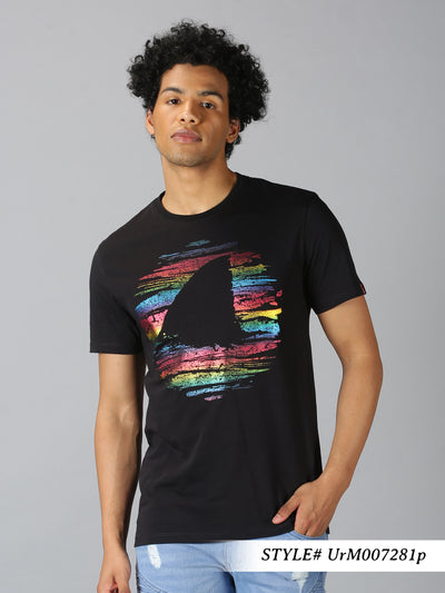 Men Black Graphic Print Half Sleeve T-Shirt
