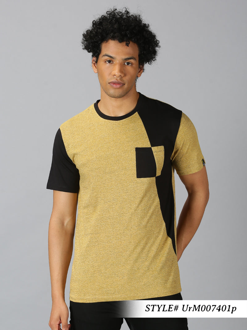 Men Yellow Colorblocked Round Neck Casual T-Shirt