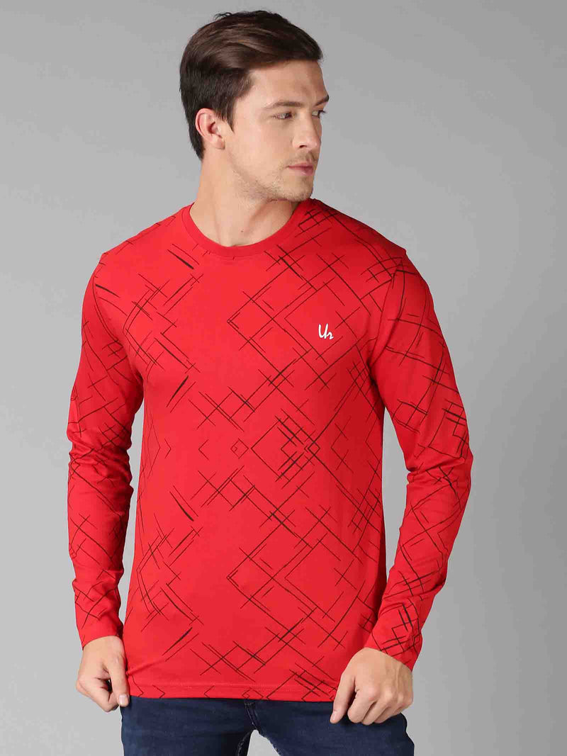 Men Red Printed Round Neck T-Shirt