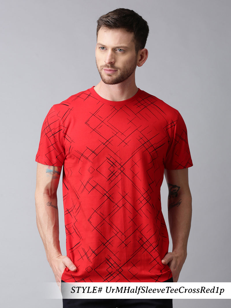 Men Red Printed Casual Half Sleeve T-Shirt