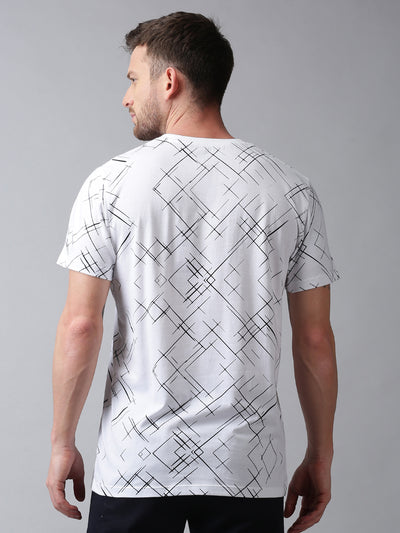 Men White Printed Casual Round Neck T-Shirt