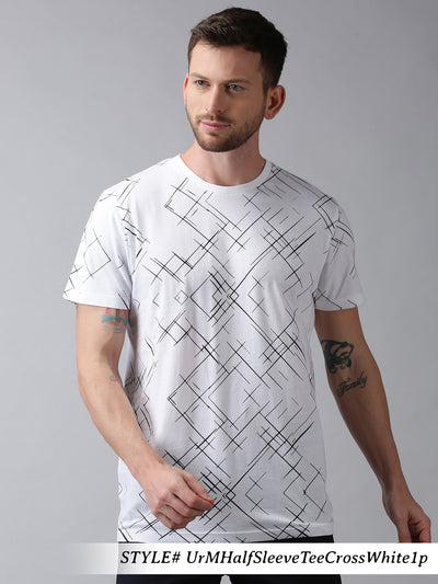 Men White Printed Casual Round Neck T-Shirt