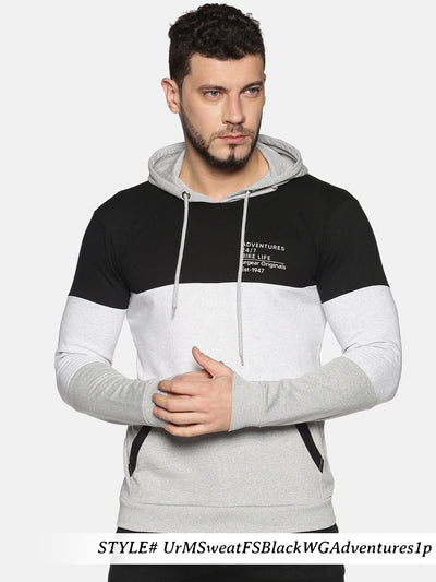 Men Grey ColorBlock Hooded Neck Sweatshirt