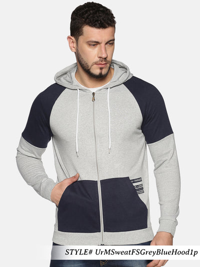Men Grey Color Block Hooded Neck Sweatshirt