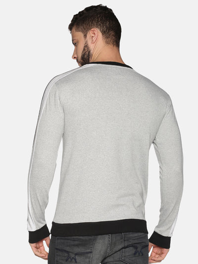 Men Grey Printed Round Neck Sweatshirt