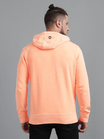 Men Orange Printed Hooded Neck Sweatshirt
