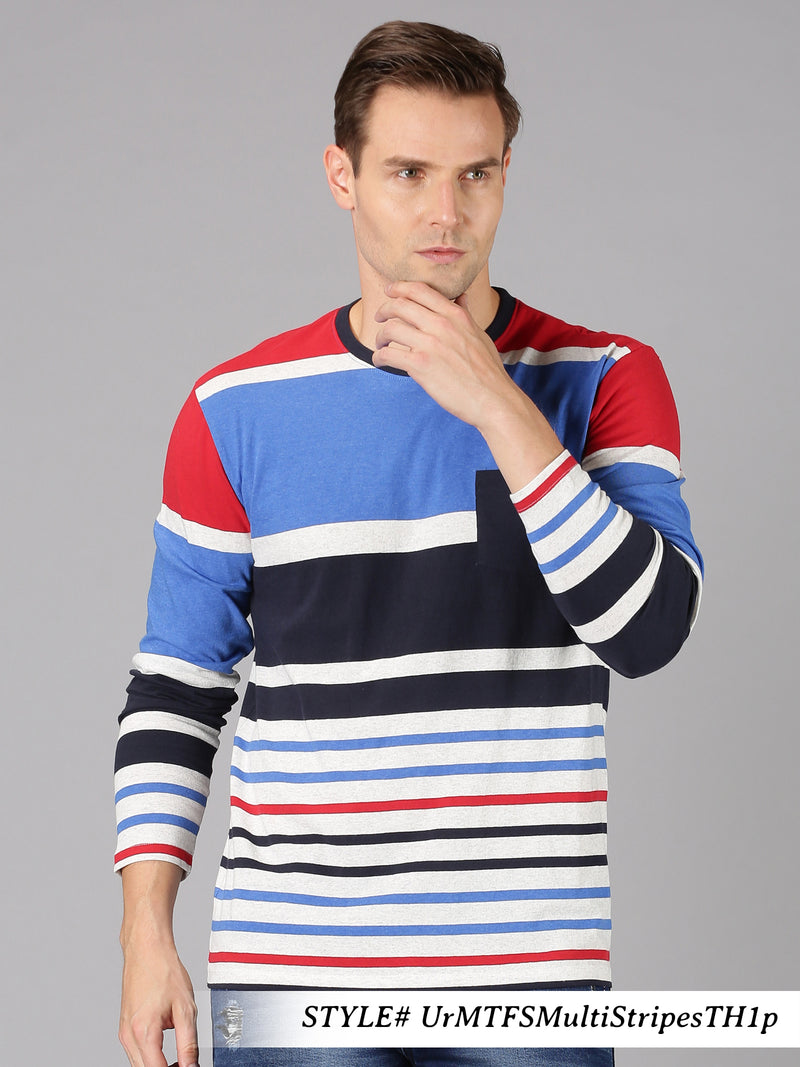Men Multicolor Striped Round Neck T-Shirt