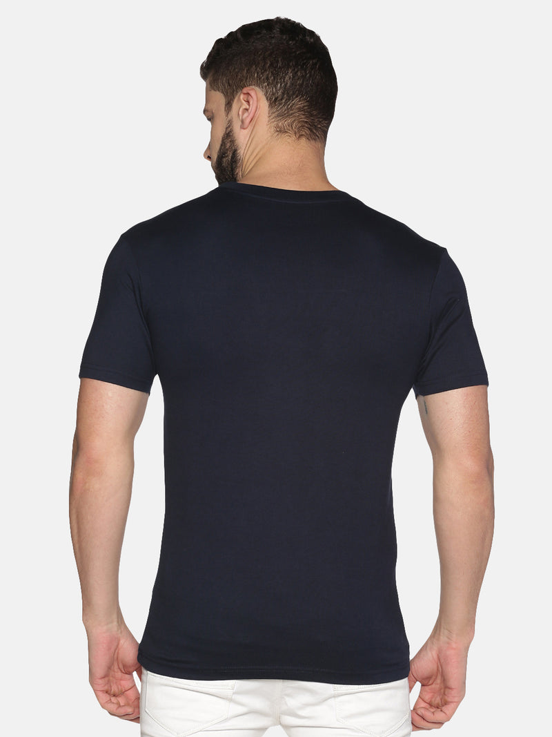 Men Navy Printed Round Neck T-Shirt