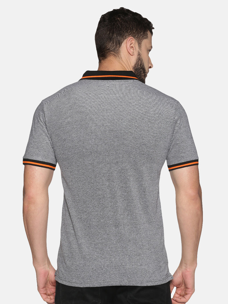 Men Black Solid Polo Neck Casual T-Shirt