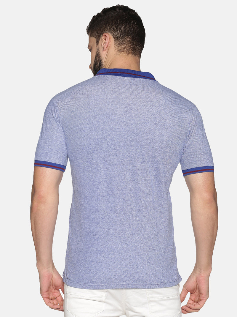 Men Royal Blue Solid Polo Neck T-Shirt
