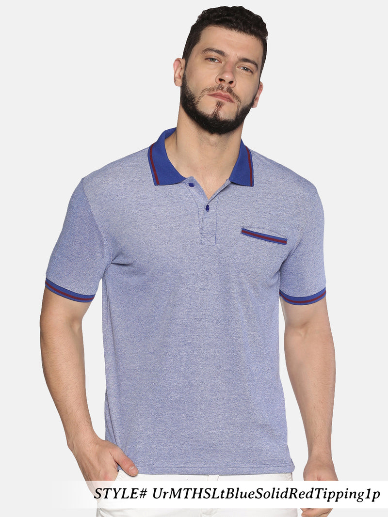 Men Royal Blue Solid Polo Neck T-Shirt