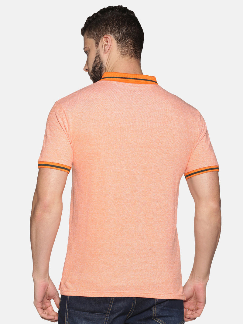 Men Solid Orange Polo Neck Casual T-Shirt