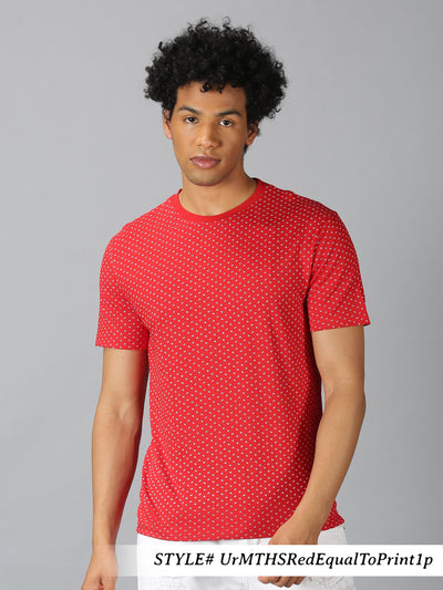 Men Red Printed Round Neck T-Shirt