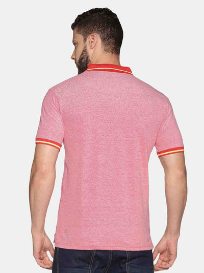 Men Pink Solid Polo Neck T-Shirt