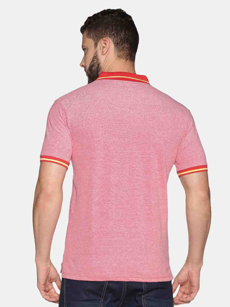 Men Pink Solid Polo Neck T-Shirt