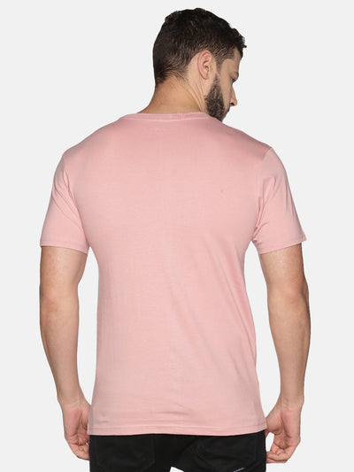 Men Pink Printed Casual Round Neck T-Shirt