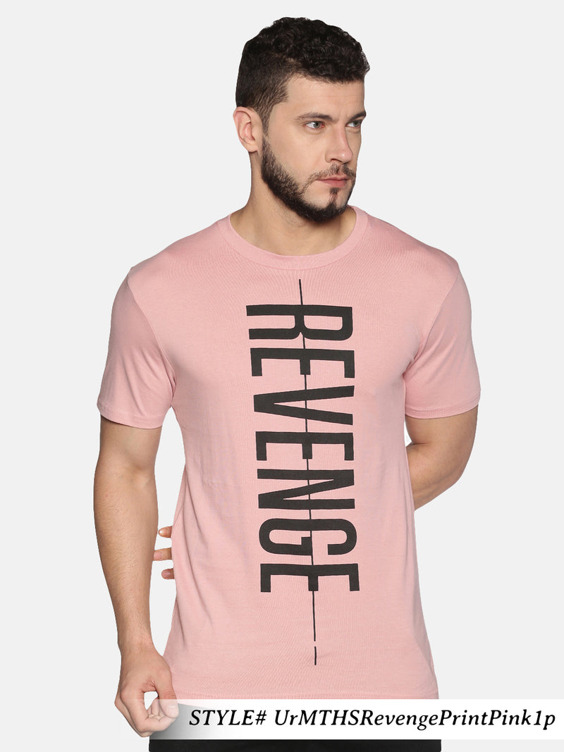 Men Pink Printed Casual Round Neck T-Shirt