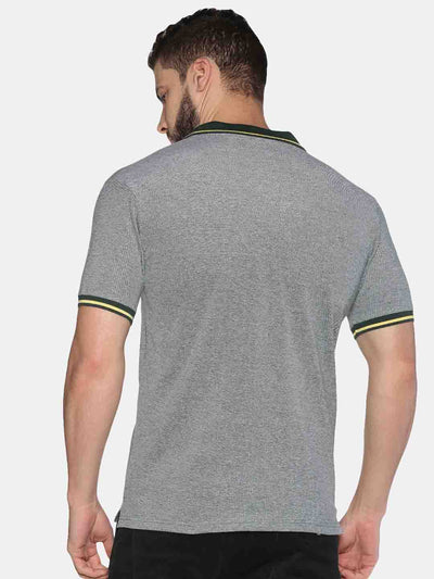 Men Grey Solid Polo Neck T-Shirt