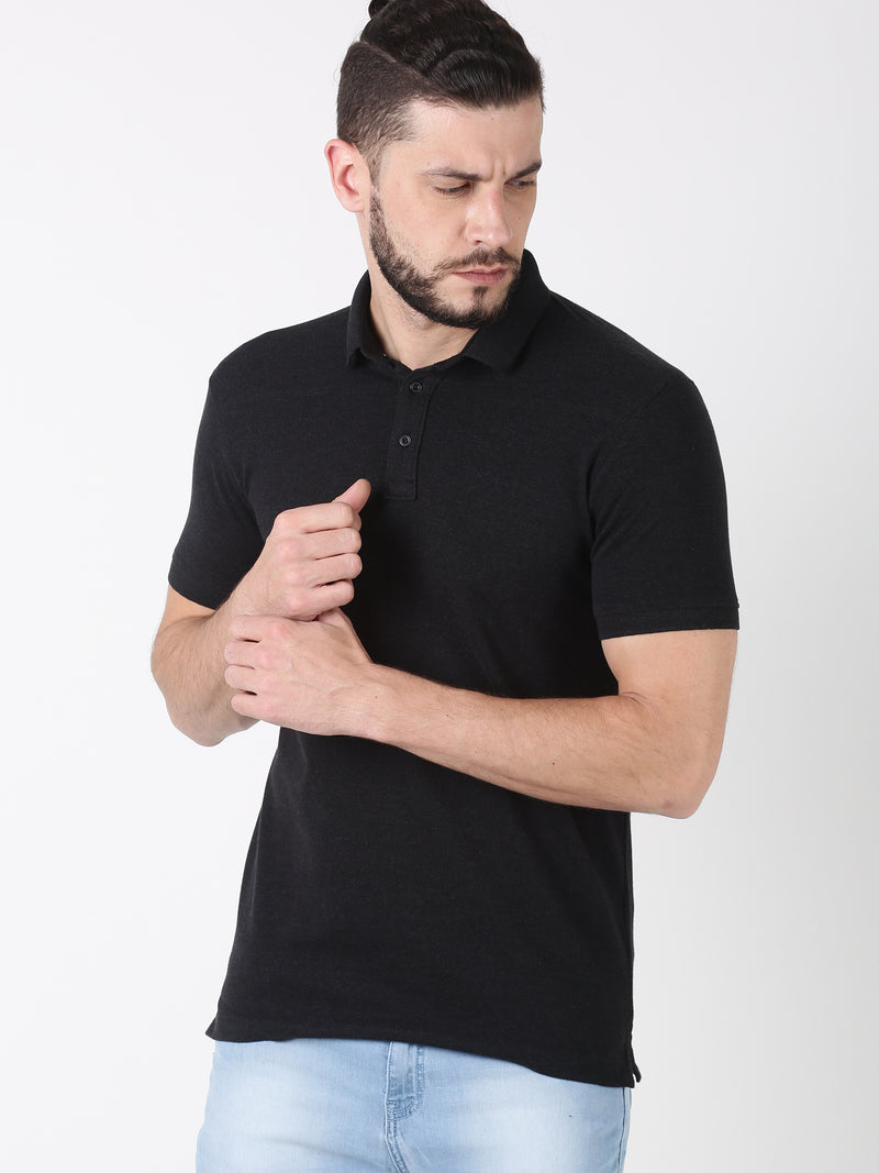 Men Black polo Neck  Solid Casual T-Shirt