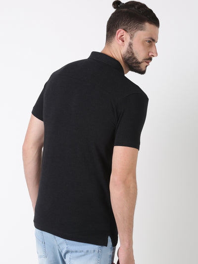 Men Black polo Neck  Solid Casual T-Shirt