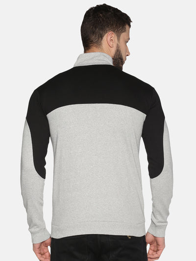 Men Grey ColorBlock Hooded Neck Sweatshirt