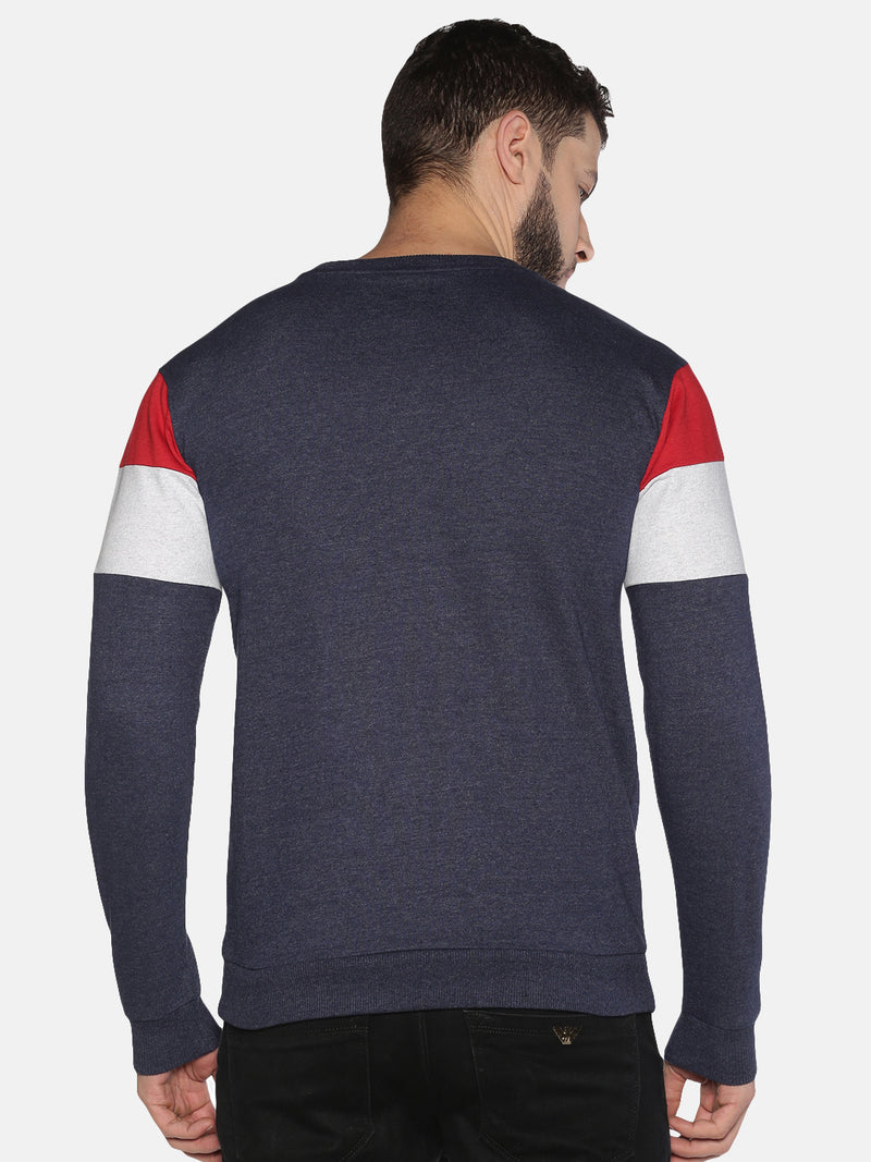 Men Navy ColorBlock  Round Neck Sweatshirt