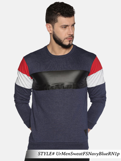 Men Navy ColorBlock  Round Neck Sweatshirt