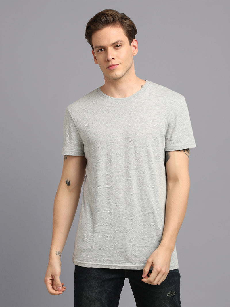 Men Grey Solid Casual Half Sleeve T-Shirt