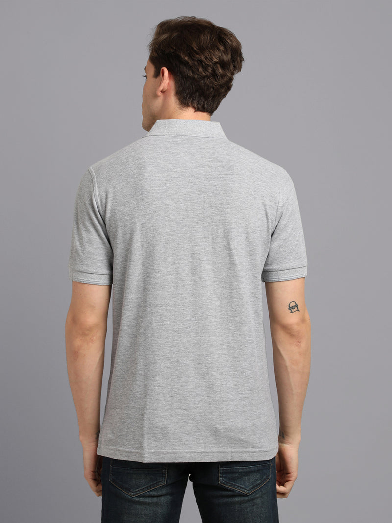 Men Grey Solid  Polo Neck Casual T-Shirt