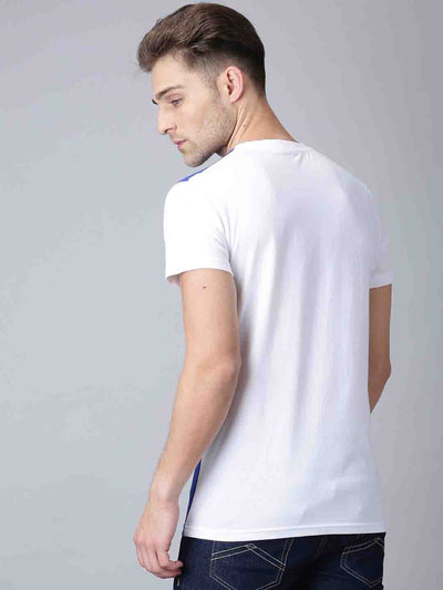 Men White&Blue  Printed Round Neck Casual T-Shirt