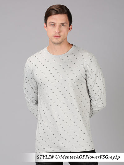 Men Grey Printed Round Neck Casual T-Shirt