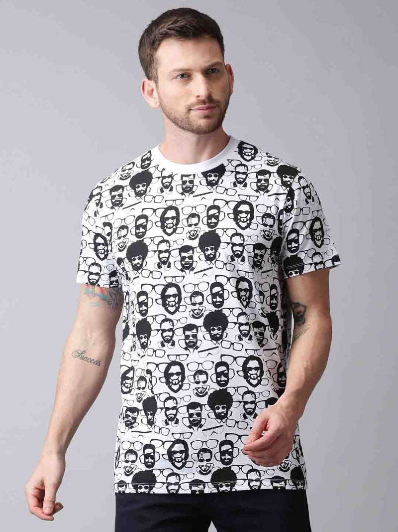 Men Black Printed Round Neck T-Shirt