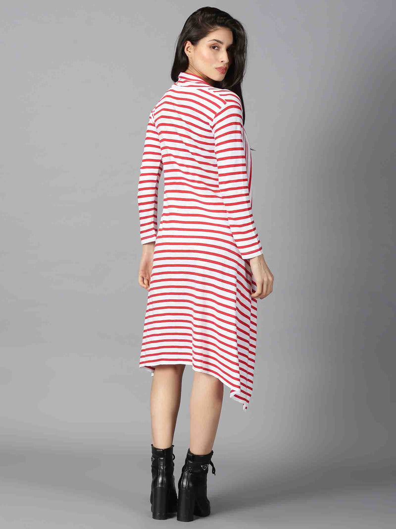 Women Black & White Striped Long Shrug