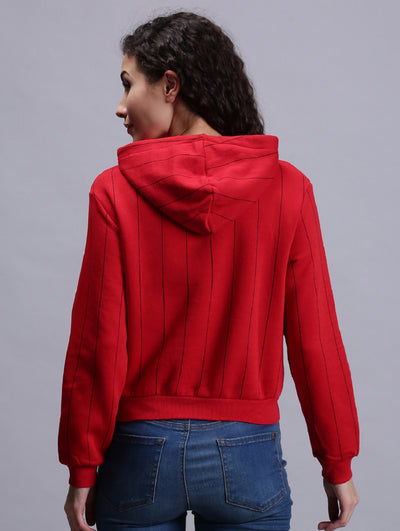 Women Red Printed Hooded Sweatshirt