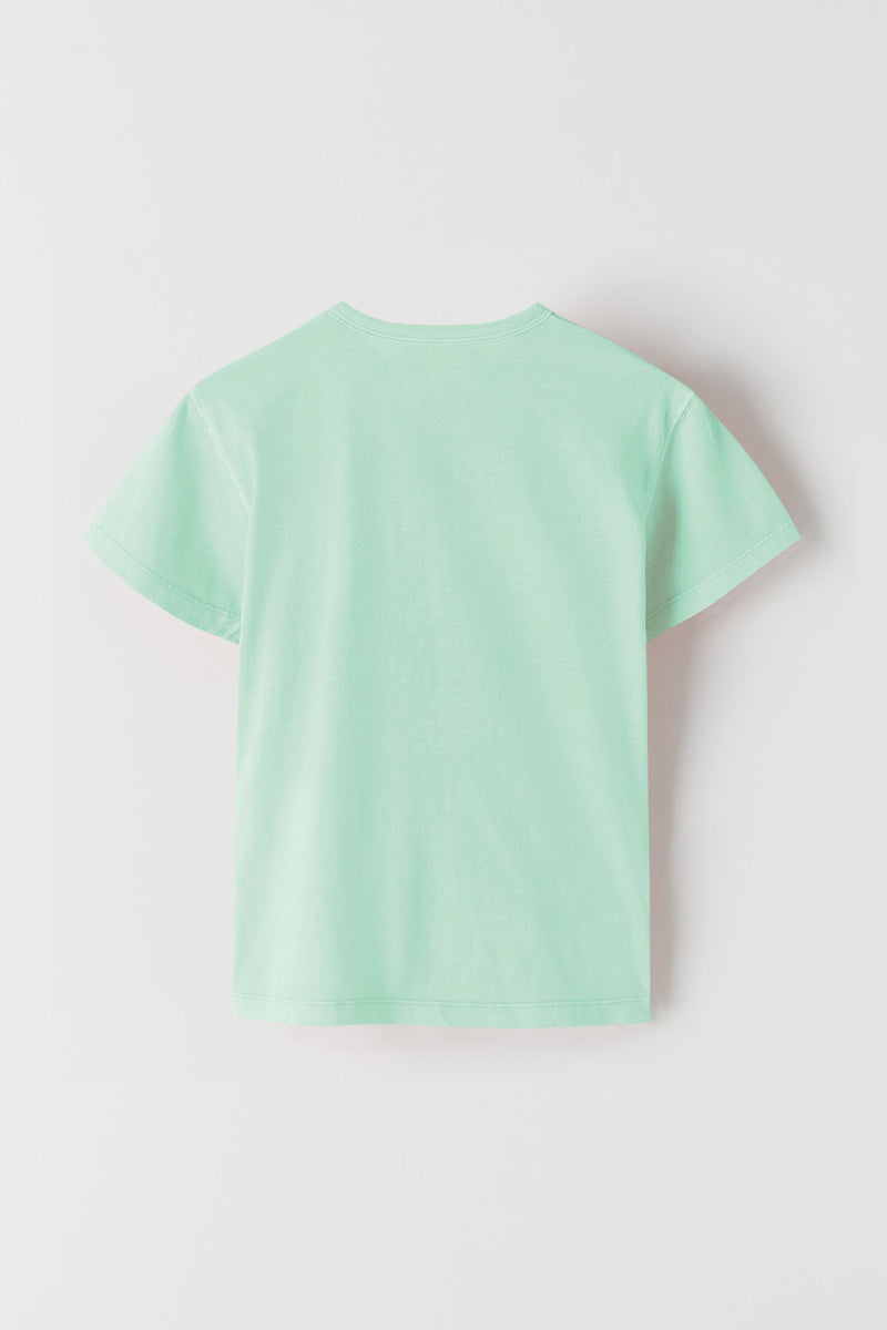 Kids Green Solid Cotton T Shirt