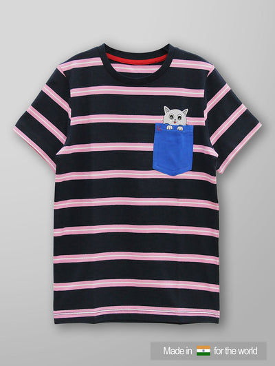 Kids Pink Striped Casual Cotton T-Shirt
