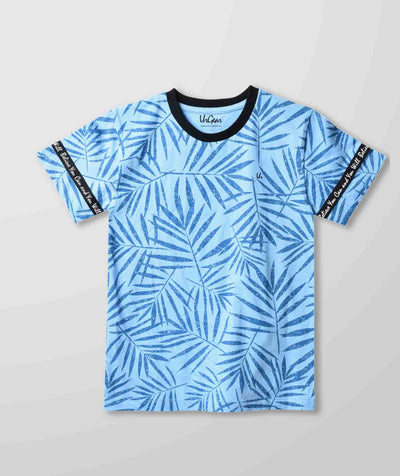 Kids Blue Leaf Print Cotton T Shirt