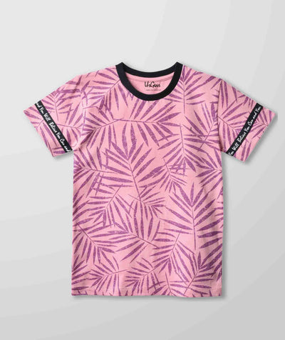 Kids Pink Leaf Print Cotton T Shirt