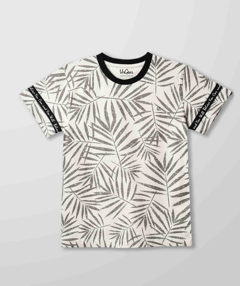 Kids Grey Leaf Print Cotton T Shirt