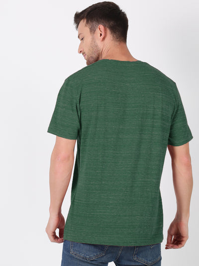 Men Green Solid Round Neck Casual T-Shirt