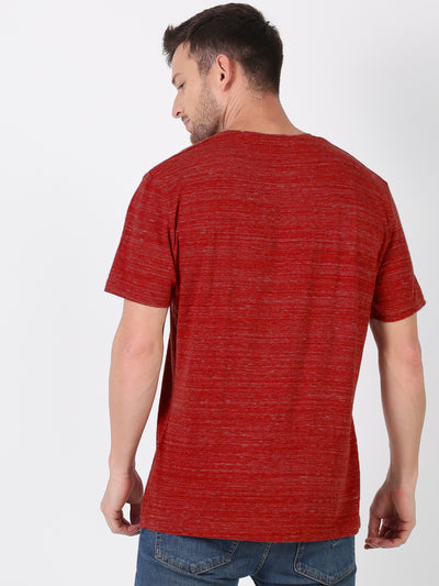Men Solid Red Round Neck Casual T-Shirt